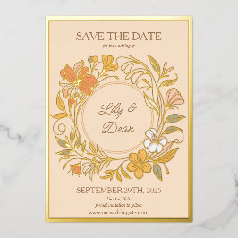 Elegante Jugendstil Blumenstrauß Save the Date Kar Folieneinladung