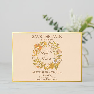 Elegante Jugendstil Blumenstrauß Save the Date Kar Folieneinladung