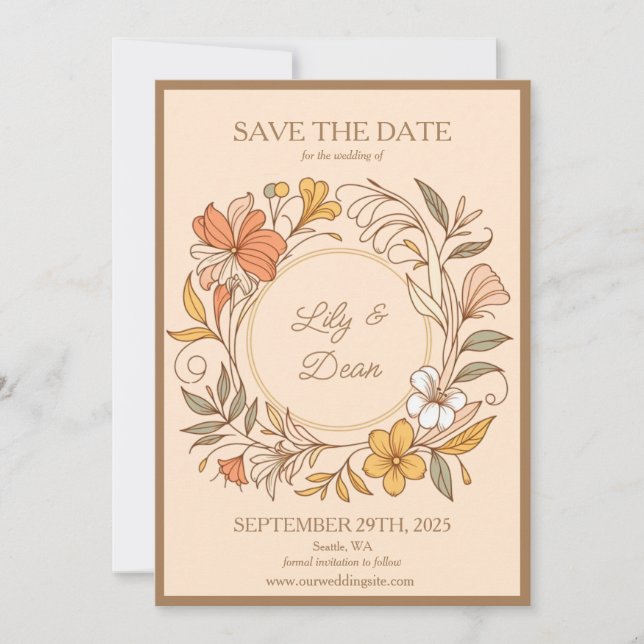 Elegante Jugendstil Floral Save the Date (Vorderseite)