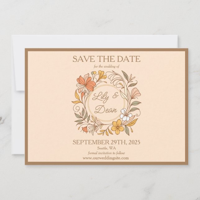 Elegante Jugendstil Floral Save the Date (Vorderseite)