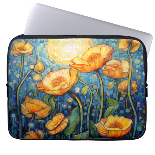 Elegante Jugendstil Golden Yellow Poppy Mosaik Laptopschutzhülle (Vorderseite)