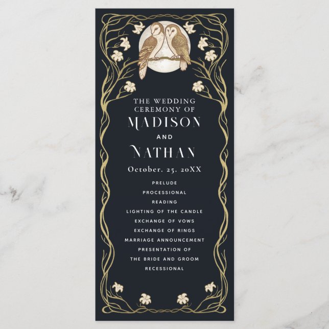 Elegante Jugendstil-Hochzeiten Programm (Vorderseite)