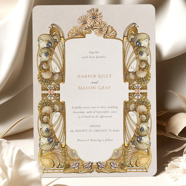 Elegante Jugendstil-Pfauenhochzeit Einladung (Von Creator hochgeladen)