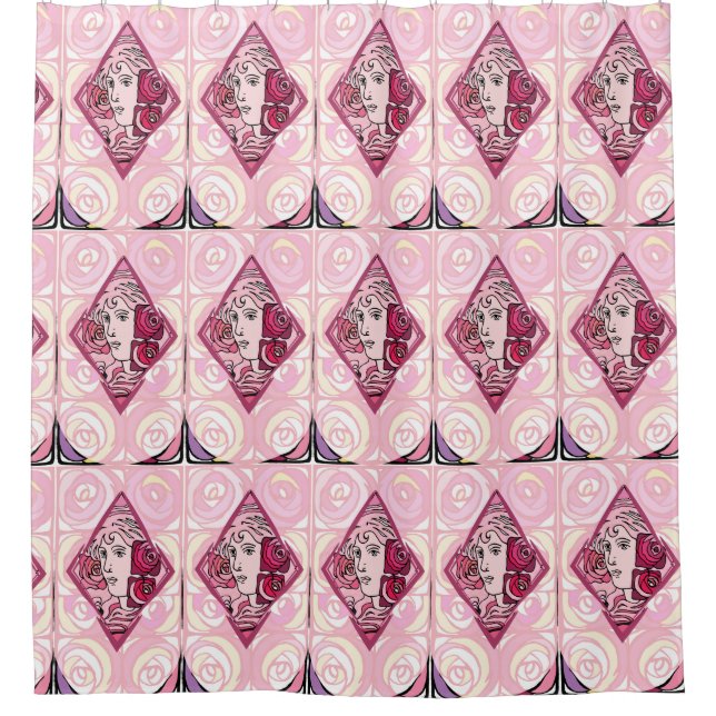 Elegante Jugendstil-Rose Duschvorhang (Vorderseite)