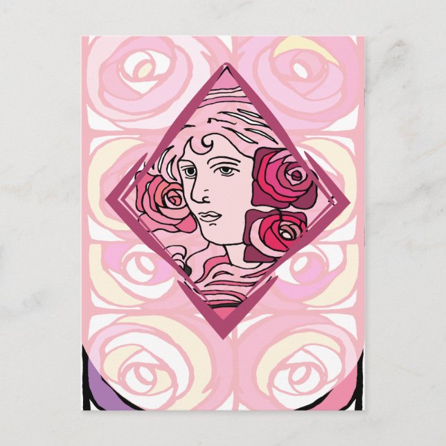 Elegante Jugendstil-Rose Postkarte (Vorderseite)