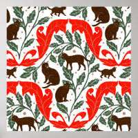 Elegante Jugendstil Rot-Braun-Schwarz Cat-