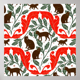 Elegante Jugendstil Rot-Braun-Schwarz Cat- Poster