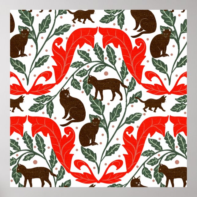 Elegante Jugendstil Rot-Braun-Schwarz Cat- Poster (Vorne)
