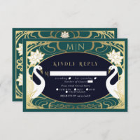 Elegante Jugendstil-Swans Wedding RSVP