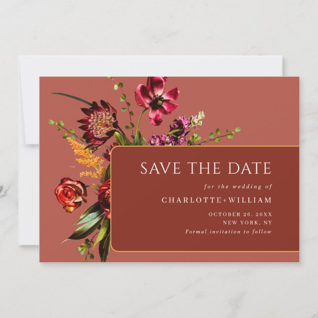 Elegante Jugendstilgarten Blume Hochzeit Save The Date (Vorderseite)