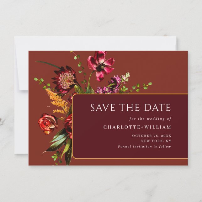 Elegante Jugendstilgarten Blume Hochzeit Save The Date (Vorderseite)