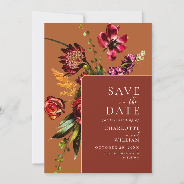 Elegante Jugendstilgarten Blume Hochzeit Save The Date (Vorderseite)