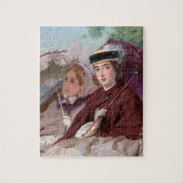 Elegante junge Ladys, die in einer Beförderung rei Puzzle