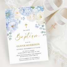 Elegante Jungen-Taufe Gold Kreuz Dusty Blue Floral