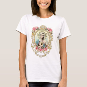 Elegante Jungfrau Mary Floral Rose Katholischer T  T-Shirt