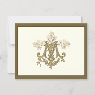 Elegante Jungfrau Mary Gold Marian Cross Lilies Karte