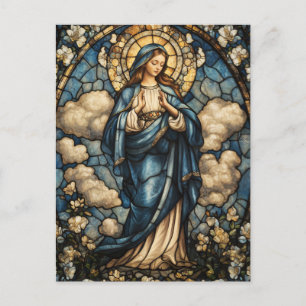 Elegante Jungfrau Mary Stainted Glass Art Postkarte