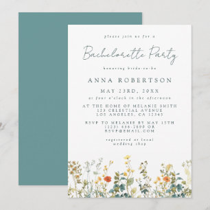 Elegante Junggesellinnenabschied mit Wildblumen Einladung