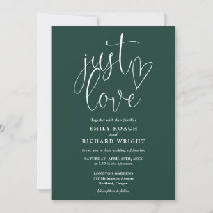Elegante Just Liebe Script Emerald Green Wedding Einladung