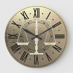 Elegante Justizskala  Grafischer Gold - Metallic Große Wanduhr