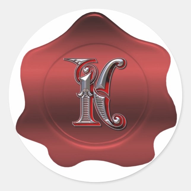 Elegante K Monogram Red Wax Siegel Look Sticker (Vorderseite)