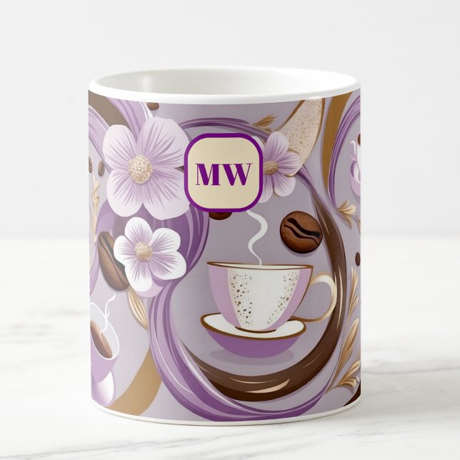 Elegante Kaffeebeutel-Blume & Bänder-Monogramm Kaffeetasse (Von Creator hochgeladen)