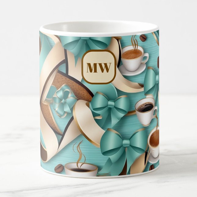 Elegante Kaffeemaschine mit aquamarinen Bandschlei Kaffeetasse (Von Creator hochgeladen)