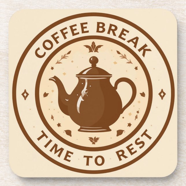 Elegante Kaffeepause Teapot Illustration Getränkeuntersetzer (Vorderseite)