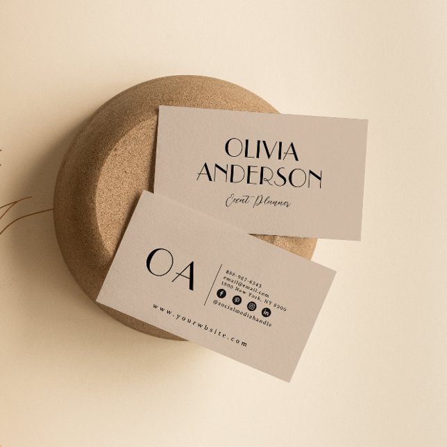 Elegante Kakao Creme Minimalistisch Boho Chic Mode Visitenkarte (Von Creator hochgeladen)