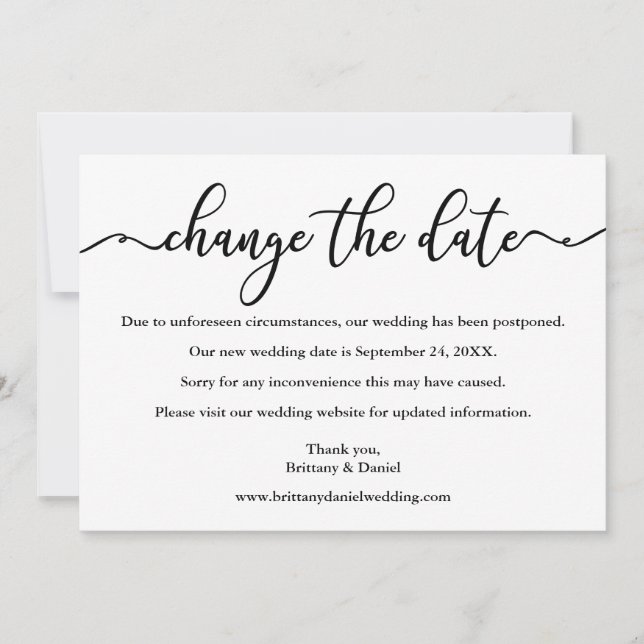 Elegante Kalligrafie ändert das Datum der neuen Da Save The Date (Vorderseite)