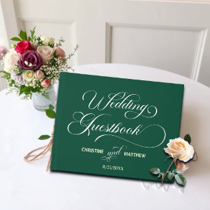 Elegante Kalligrafie Aquamarin Hochzeitsilber Gästebuch