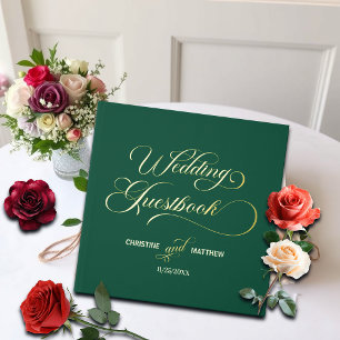 Elegante Kalligrafie Aquamarin Wedding Gold Gästebuch
