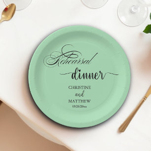 Elegante Kalligrafie Aquamarine Probe Abendessen Pappteller