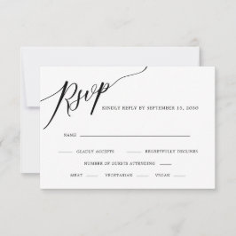 Elegante Kalligrafie Black and White Wedding RSVP Karte