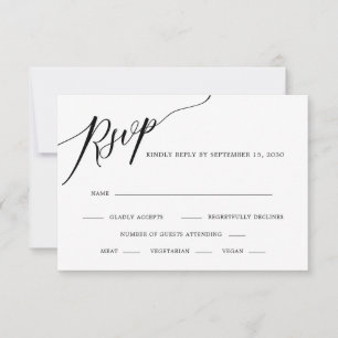 Elegante Kalligrafie Black and White Wedding RSVP Karte