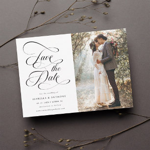 Elegante Kalligrafie Black & White Wedding Rette T Save The Date