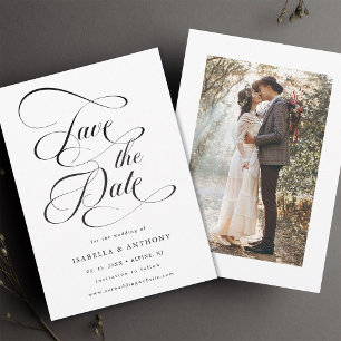 Elegante Kalligrafie Black & White Wedding Save The Date