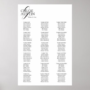 Elegante Kalligrafie BlackWedding Seating Chart Poster