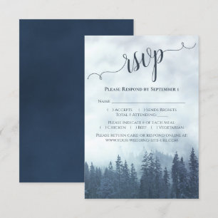 Elegante Kalligrafie Blaue Pinien Hochzeit RSVP Karte