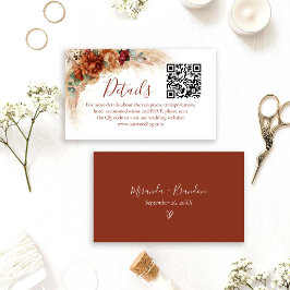 Elegante Kalligrafie Boho QR-Code Hochzeitsdetails Begleitkarte