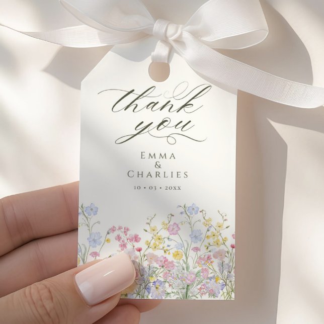 Elegante Kalligrafie Boho Wildblumen Hochzeit Geschenkanhänger (Von Creator hochgeladen)