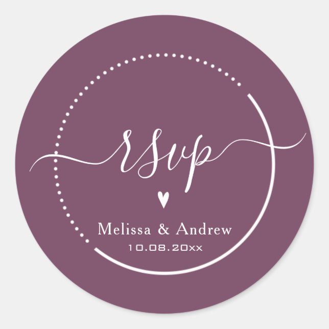 Elegante Kalligrafie - Burgund Wedding RSVP Runder Aufkleber (Vorderseite)