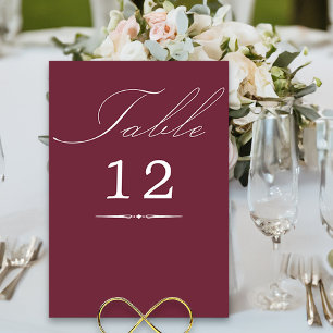 Elegante Kalligrafie Burgunder Hochzeit Tischnummer