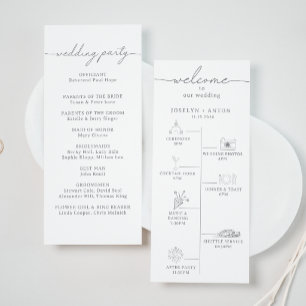 Elegante Kalligrafie Chic Grau Zeitstrahl Hochzeit Programm