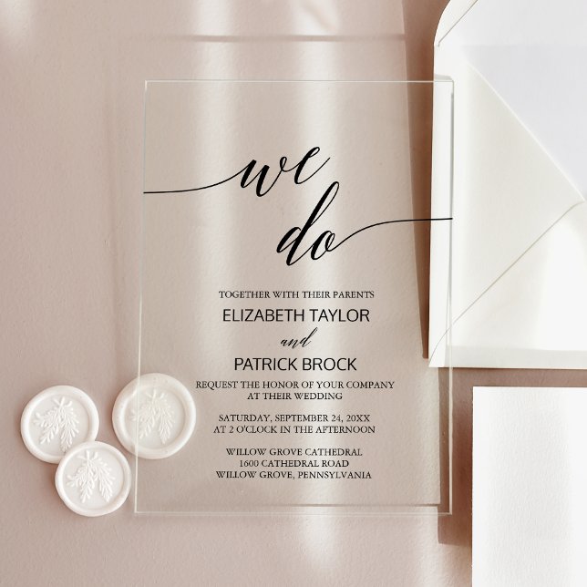 Elegante Kalligrafie Classic Einzigartig machen wi Acryleinladungen (Elegant Calligraphy Classic Unique We Do Wedding Acrylic Invitations)