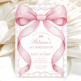 Elegante Kalligrafie Coquette Rosa Schleife Geburt Save The Date