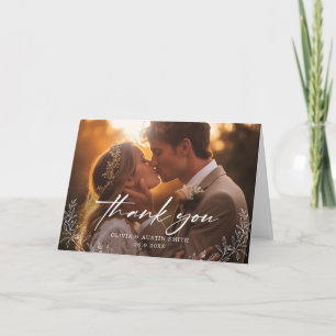Elegante Kalligrafie Custom Foto Wedding Dankeskarte