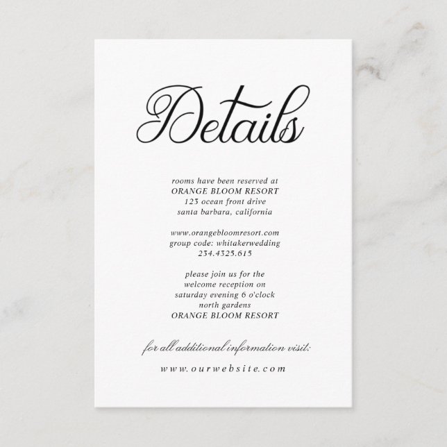 Elegante Kalligrafie ⎥ Details Einschließkarte Begleitkarte (Vorderseite)