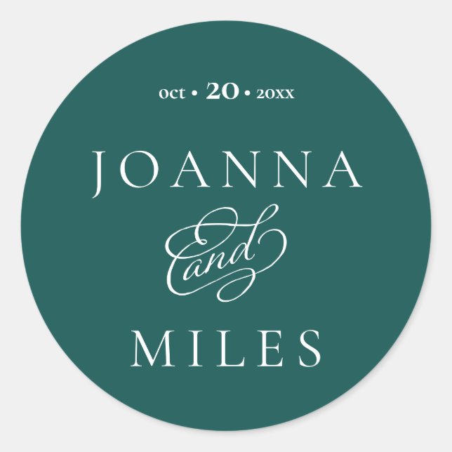 Elegante Kalligrafie Dunkel Aquamarin Simple Runder Aufkleber (Vorderseite)