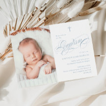 Elegante Kalligrafie Dusty Blue Boys Foto Taufe